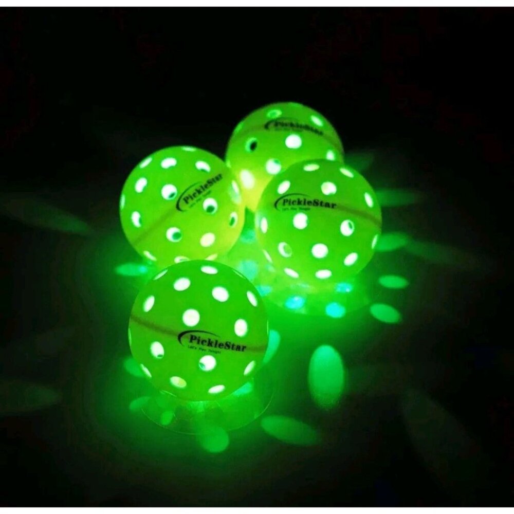 PickleStar FOUR (4) LED Light Up Pickleball Balls Glow in the Dark Outdoor Green